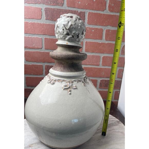 Uttermost Cream Ceramic Crackle Glaze Decorative Bottle Urn Finial Stopper 14" - Picture 2 of 9